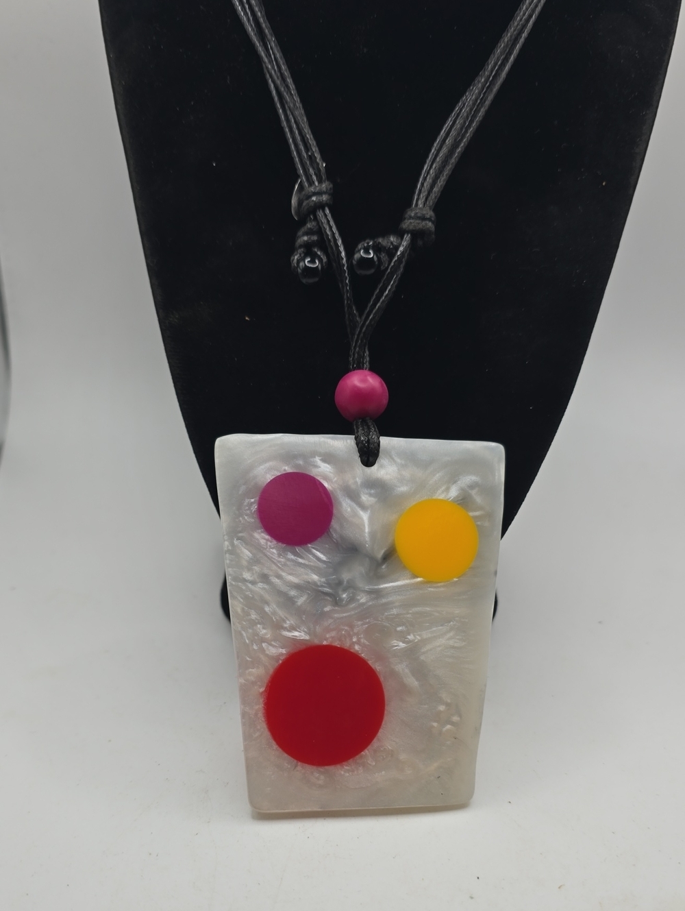 Sylca Abstract Art Resin Pendant Necklace with Red, Pink & Yellow Accents